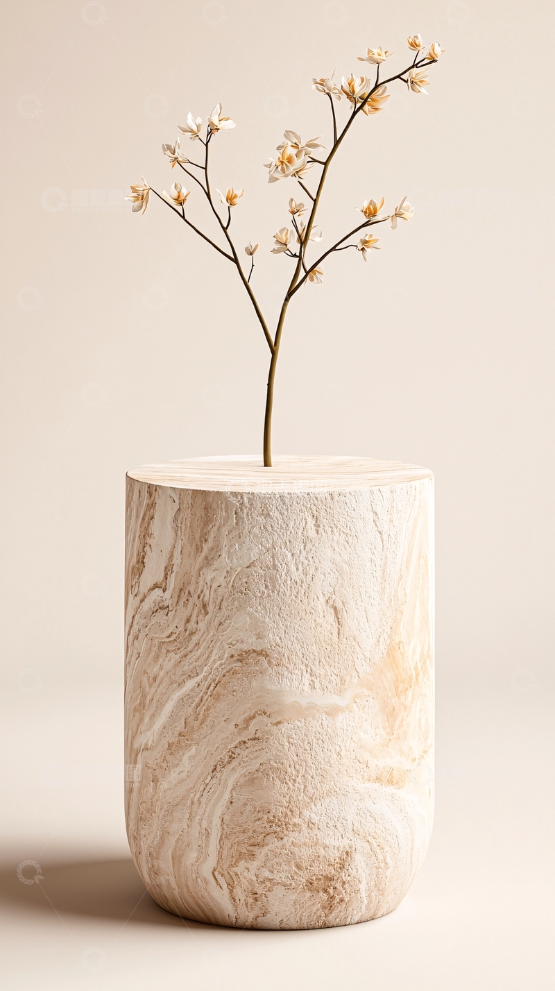 高清大图下载【趣麦麦图】大理石花瓶与树枝插花