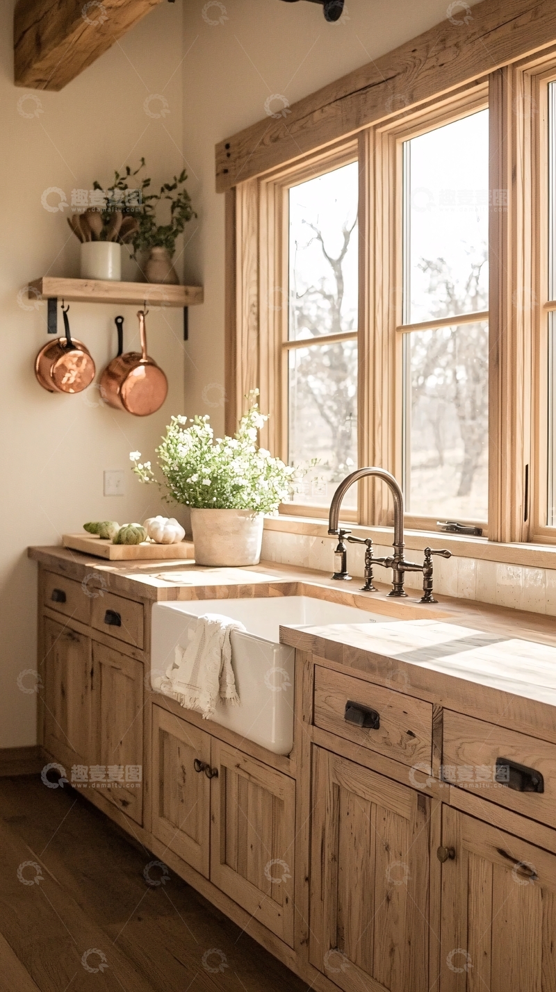 高清大图下载【趣麦麦图】乡村风格木质厨房窗边设计