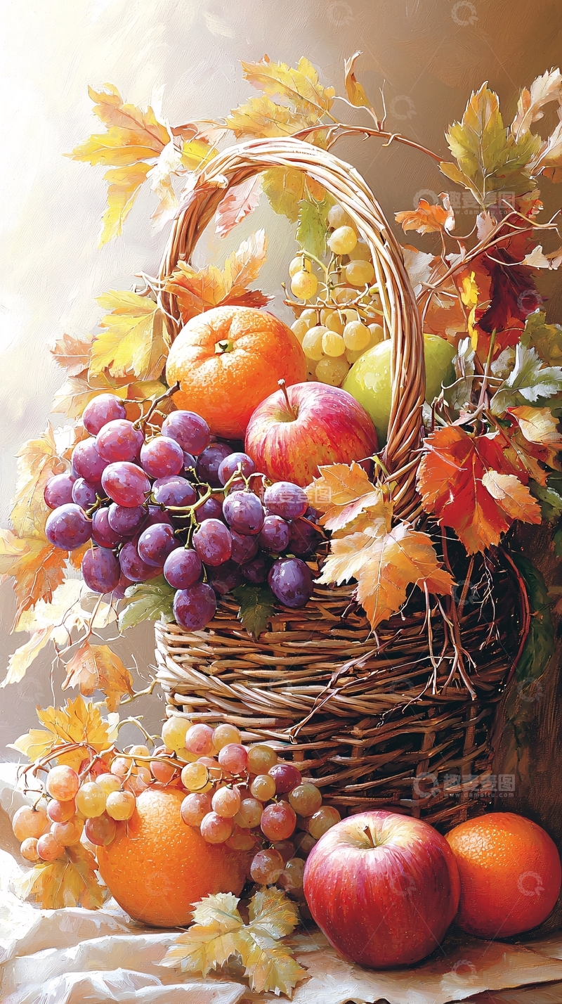 高清大图下载【趣麦麦图】秋日丰收水果篮子