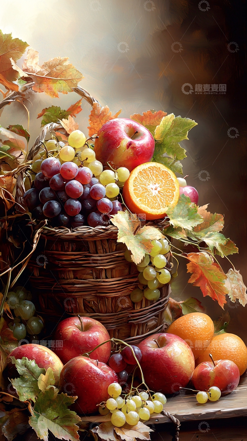 高清大图下载【趣麦麦图】秋日丰收水果篮