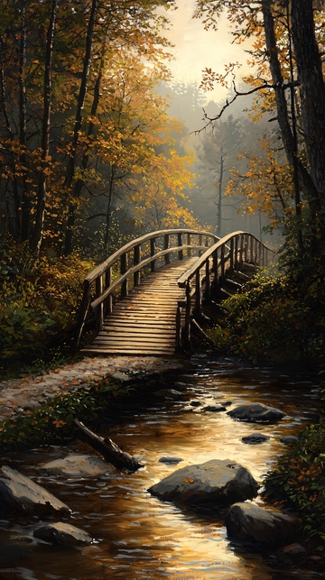 秋日森林中的木桥