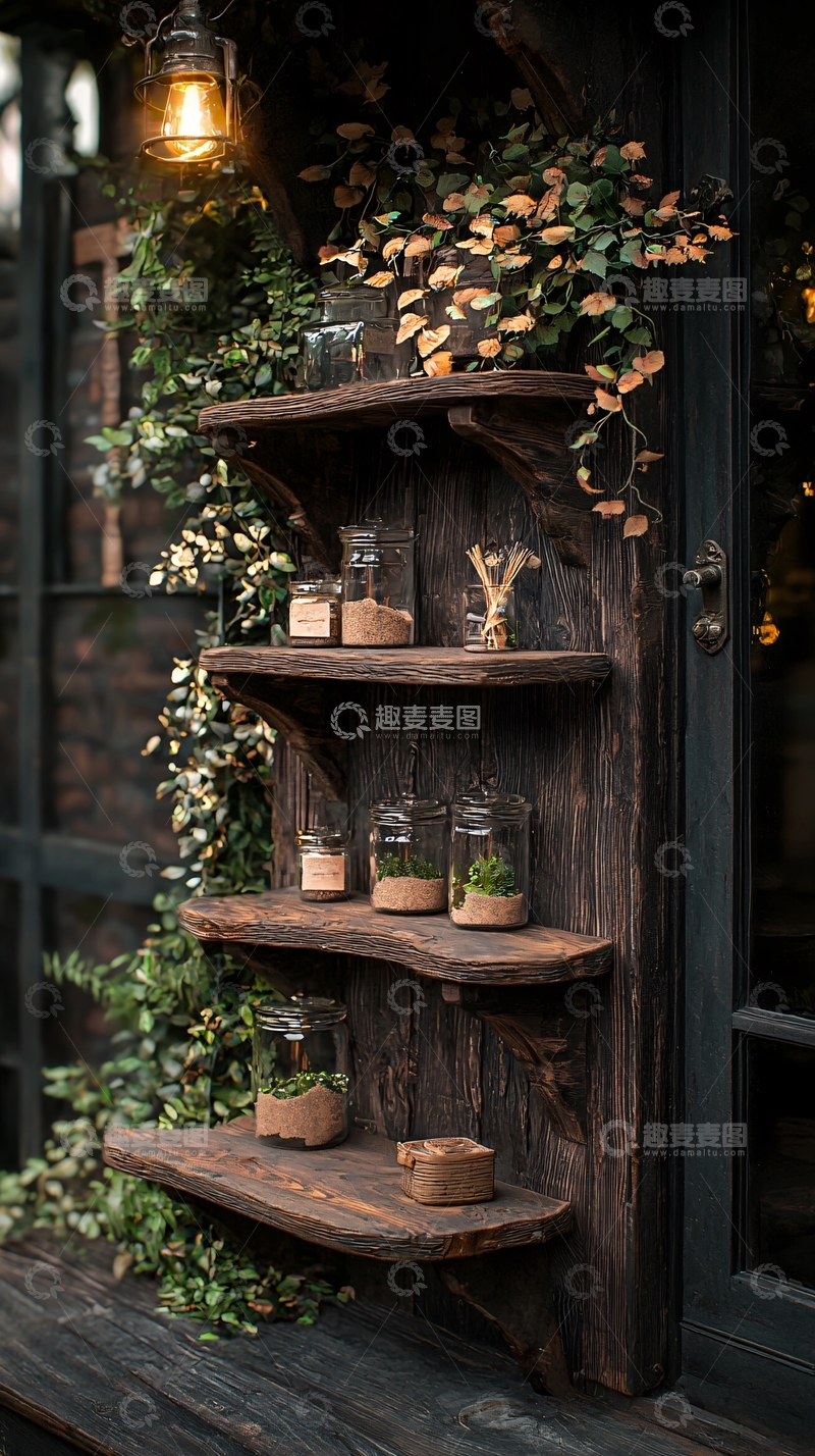 高清大图下载【趣麦麦图】复古木质壁挂装饰架