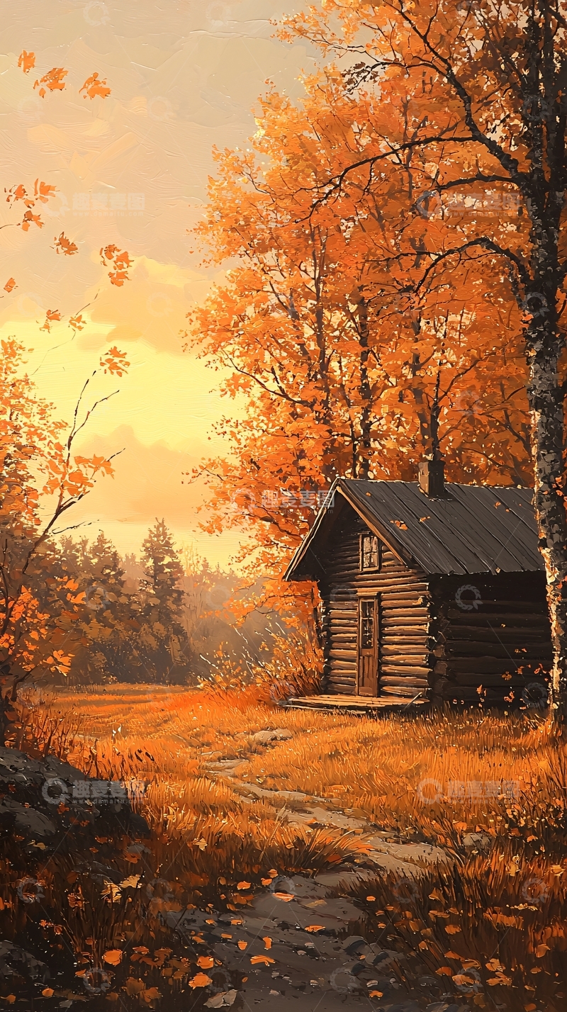 高清大图下载【趣麦麦图】秋日小屋静谧风景