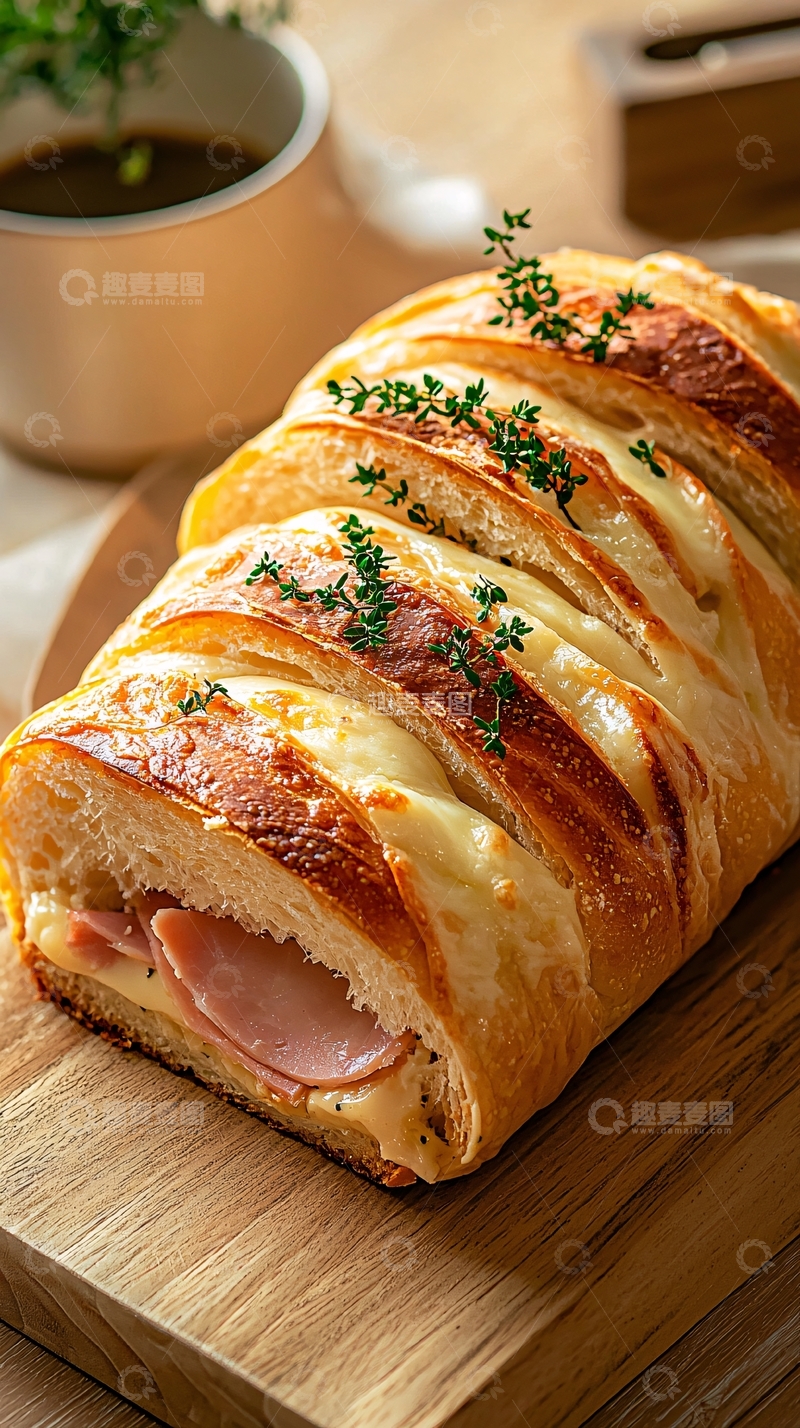 高清大图下载【趣麦麦图】法式奶酪火腿面包