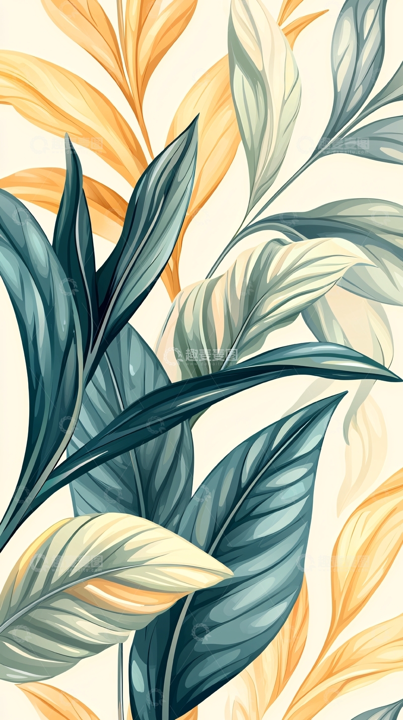 高清大图下载【趣麦麦图】热带植物叶子图案背景