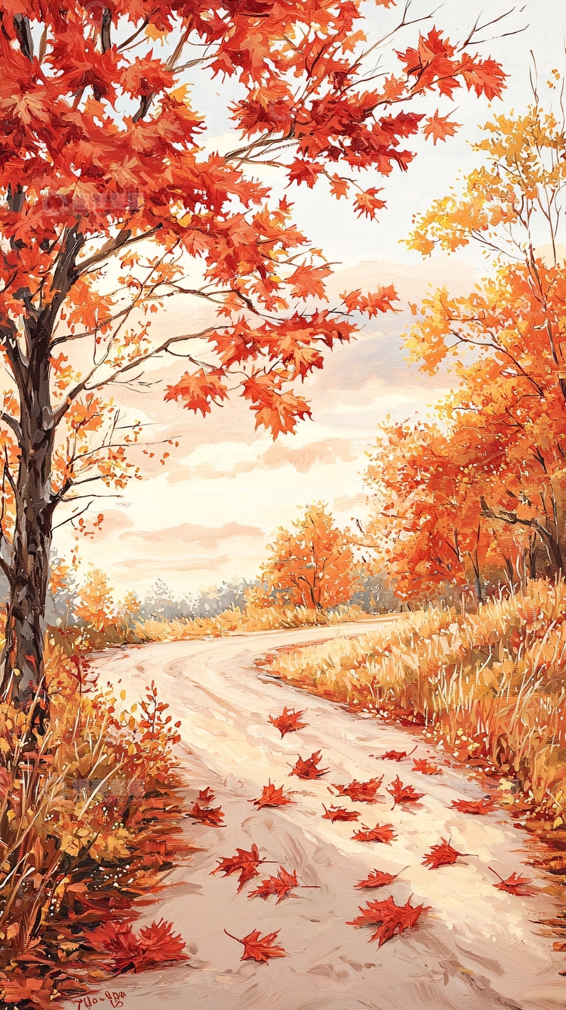 高清大图下载【趣麦麦图】秋日小路落叶风景