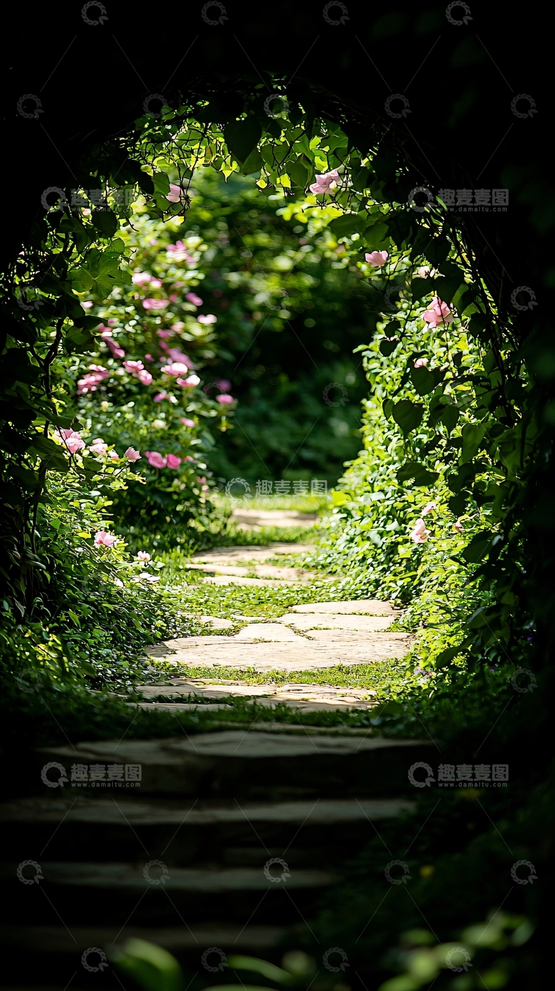 高清大图下载【趣麦麦图】石径花廊自然风光