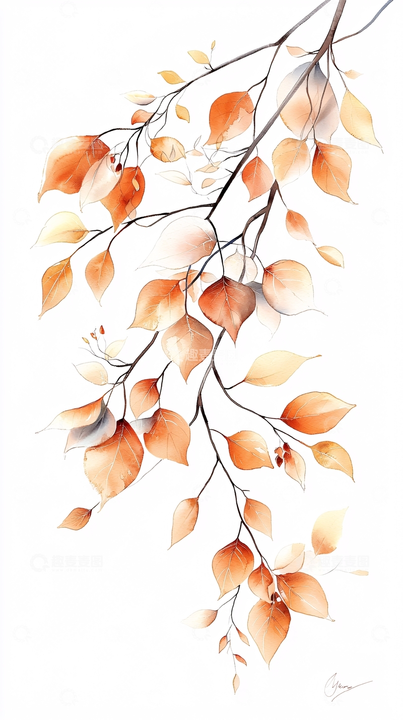 高清大图下载【趣麦麦图】秋日树枝落叶艺术画