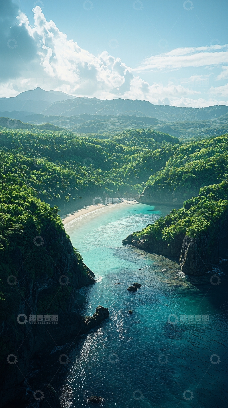 高清大图下载【趣麦麦图】热带海滩与山脉风光