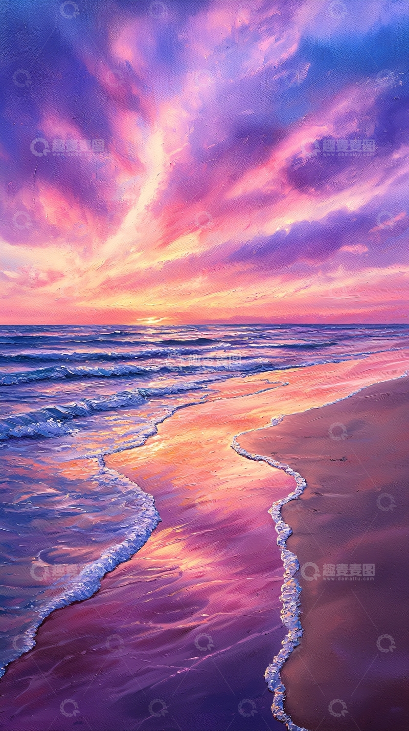 高清大图下载【趣麦麦图】日落海滩艺术画