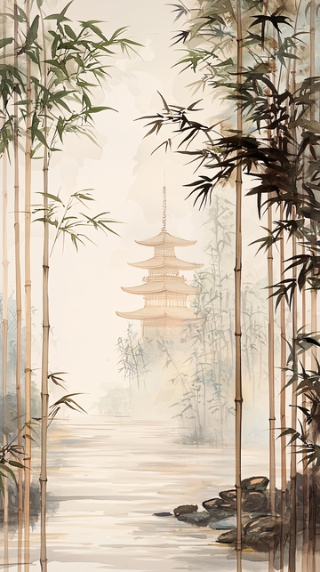 竹林中的古塔