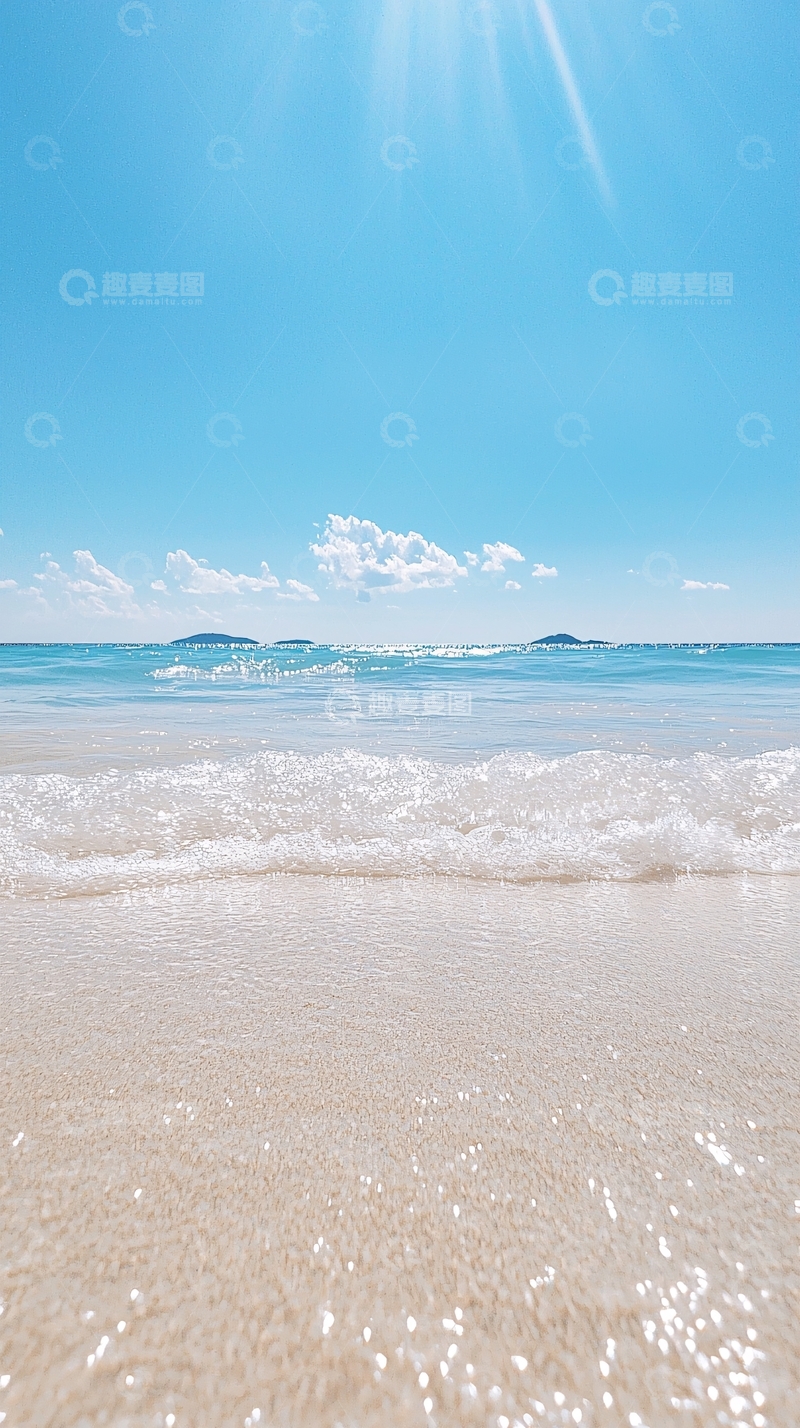 高清大图下载【趣麦麦图】海滩上的阳光与海浪