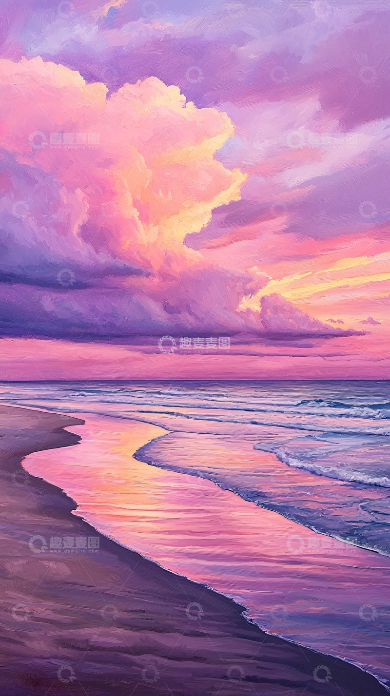 高清大图下载【趣麦麦图】梦幻海滩日落风景