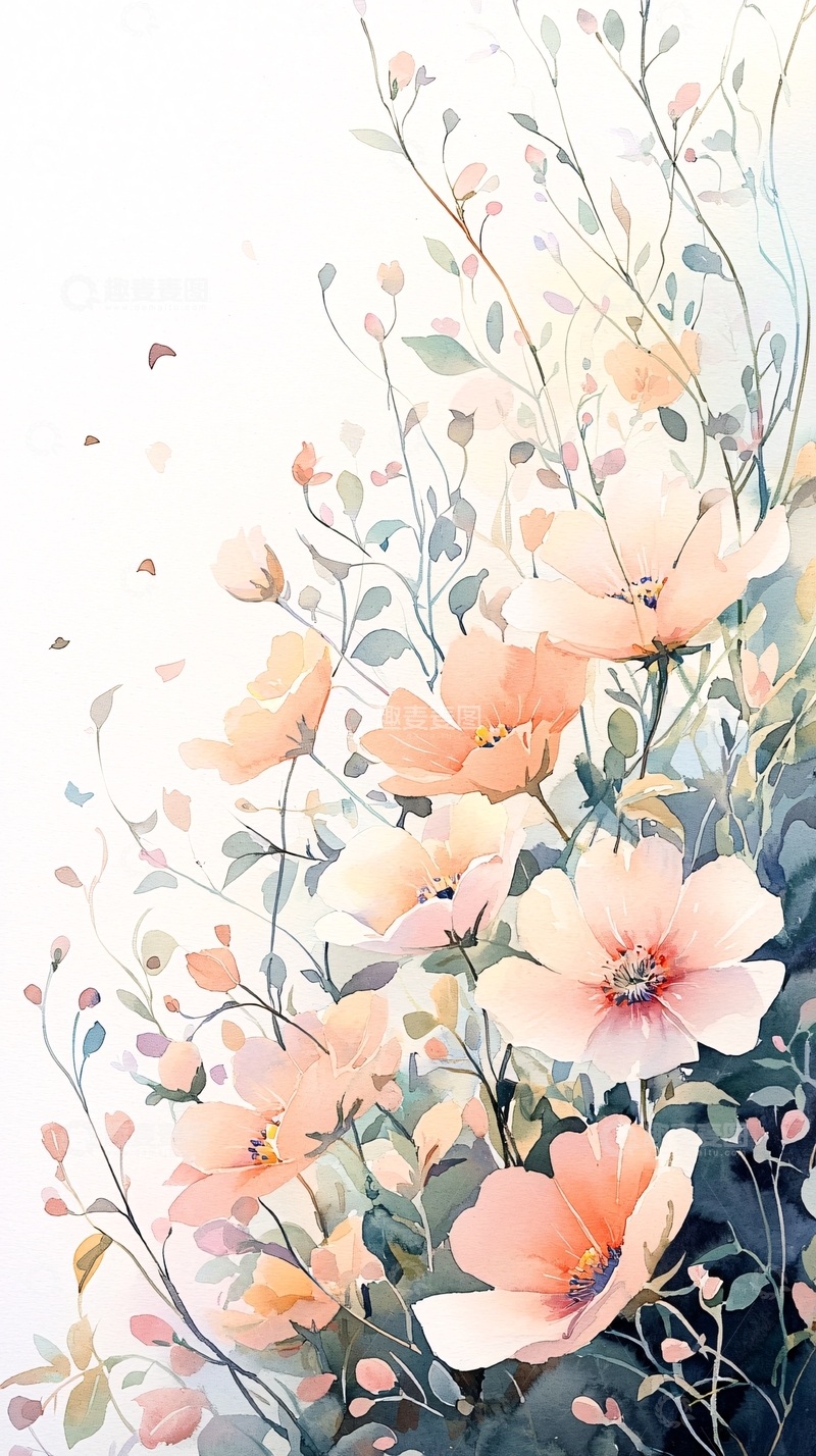 高清大图下载【趣麦麦图】水彩花卉艺术插画背景图