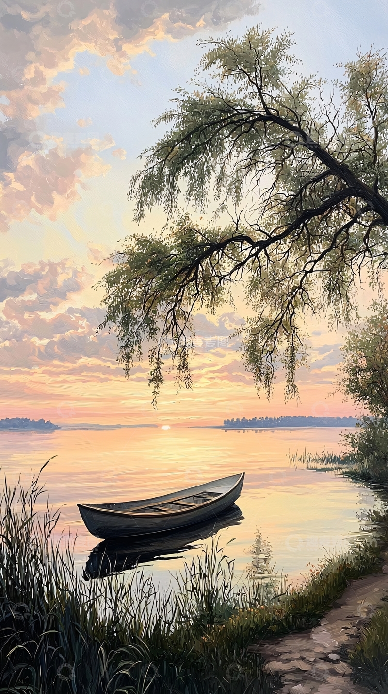 高清大图下载【趣麦麦图】夕阳下的宁静湖畔