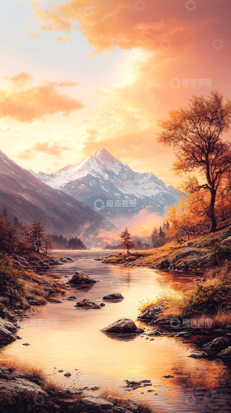 高清大图下载【趣麦麦图】秋日山间静谧河流