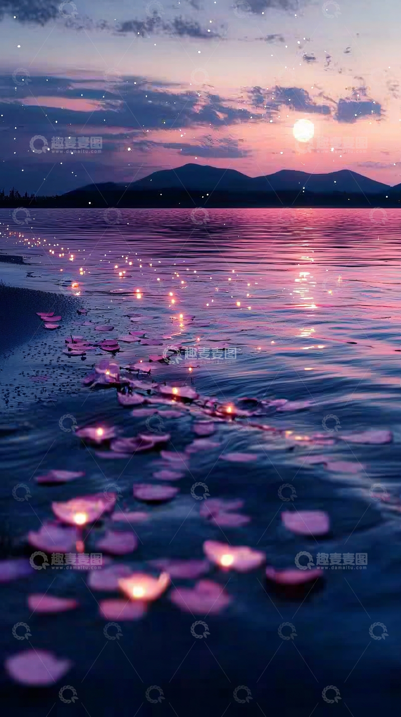 高清大图下载【趣麦麦图】湖畔烛光浪漫夜景