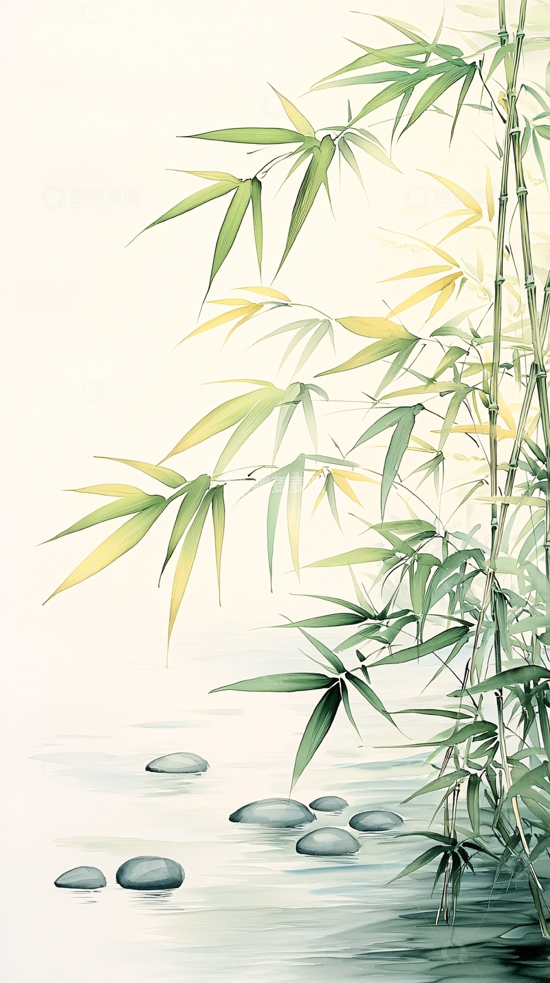 高清大图下载【趣麦麦图】竹影石间宁静自然