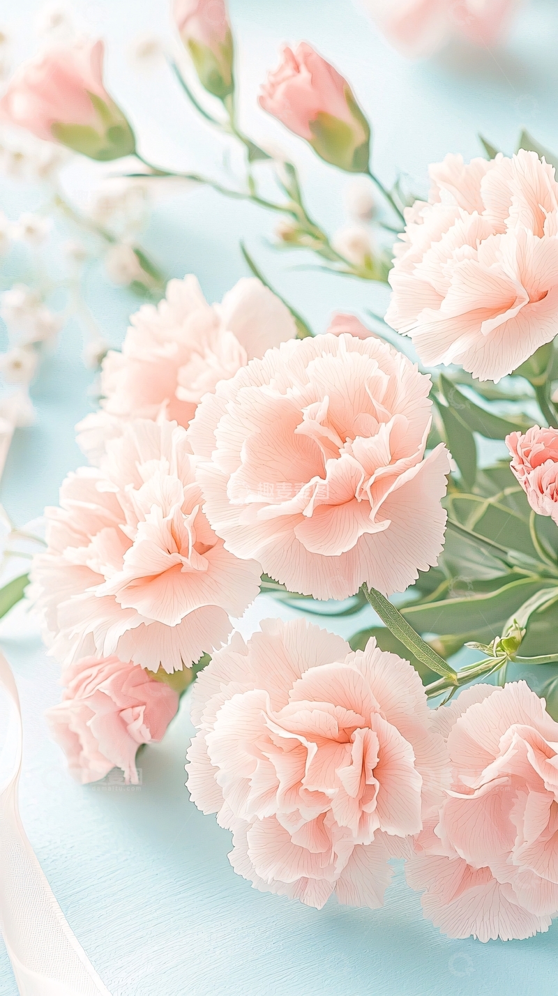 高清大图下载【趣麦麦图】粉色康乃馨花束背景图