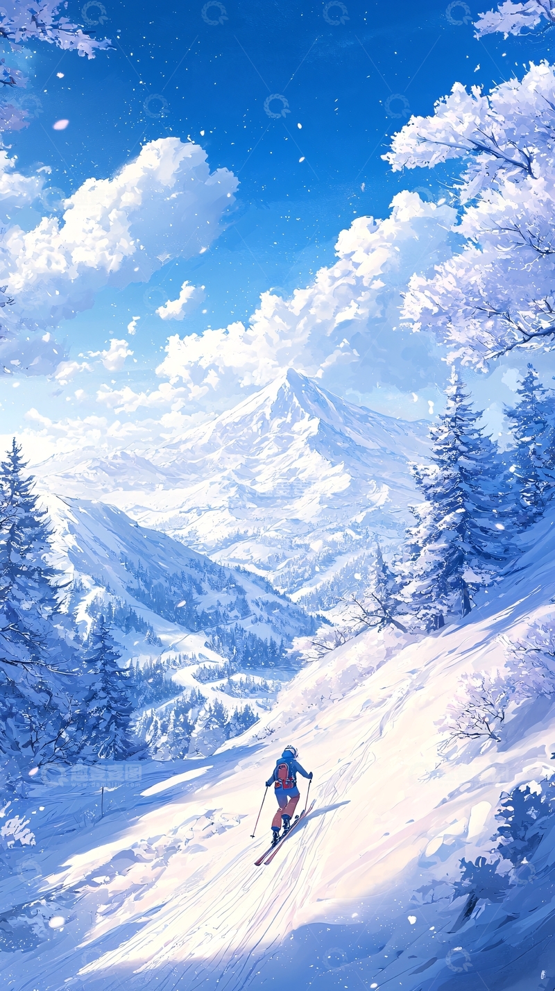 高清大图下载【趣麦麦图】冬日滑雪山景