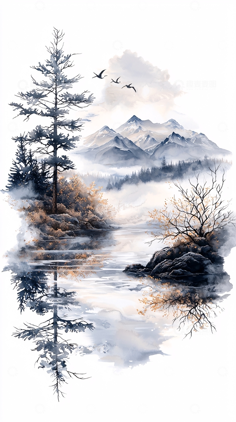 高清大图下载【趣麦麦图】秋日山间静谧湖景