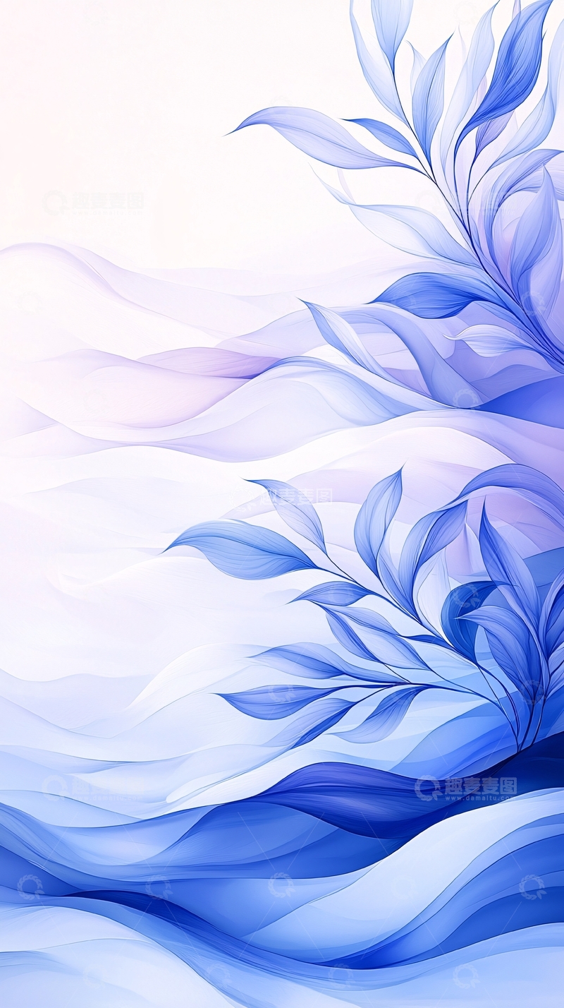 高清大图下载【趣麦麦图】蓝色抽象花卉背景图