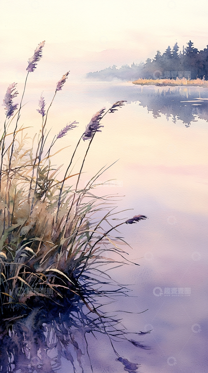 高清大图下载【趣麦麦图】晨雾中的湖畔芦苇