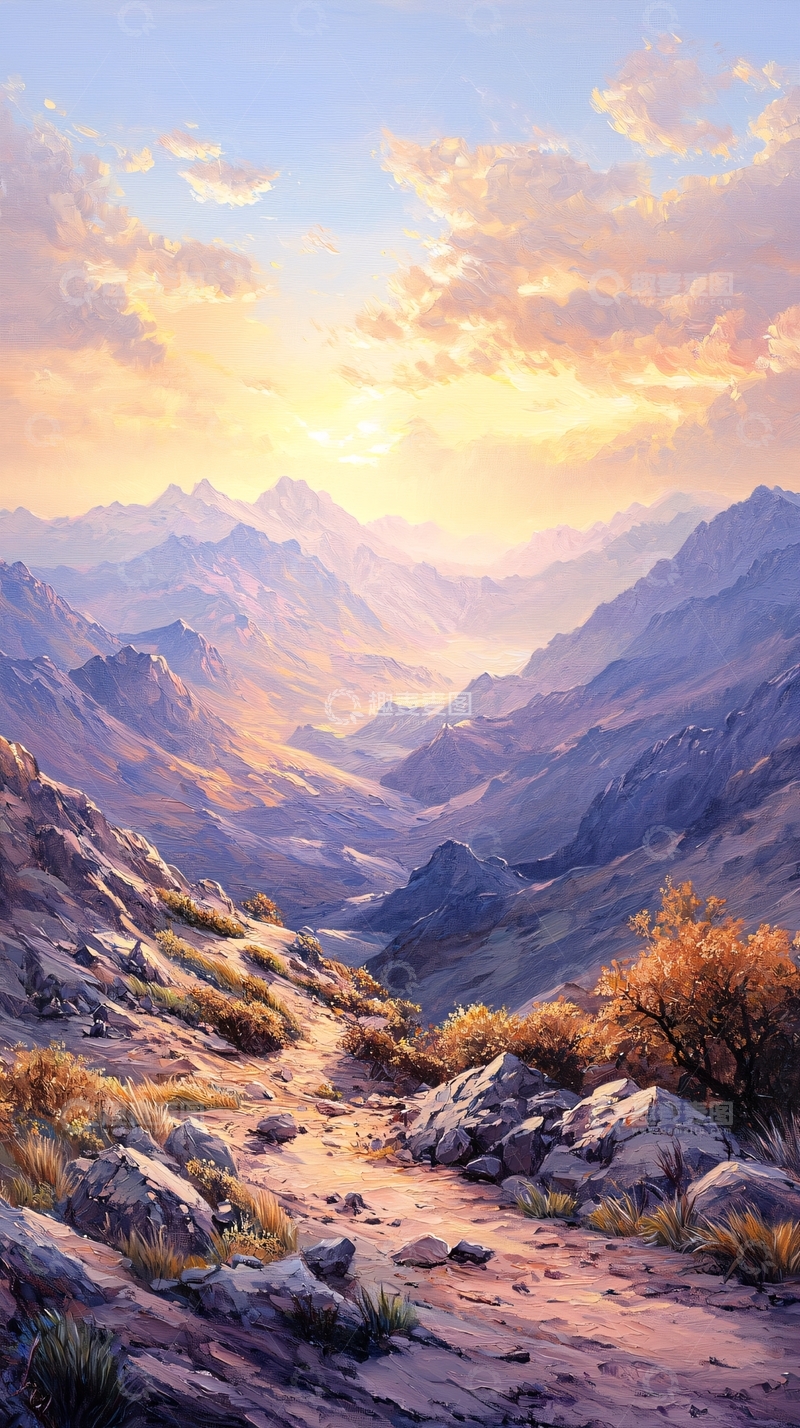 高清大图下载【趣麦麦图】夕阳下的山脉风景