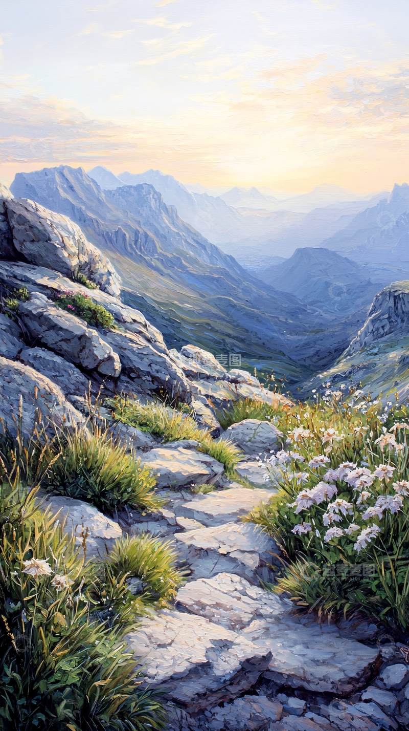 高清大图下载【趣麦麦图】山间小径与野花