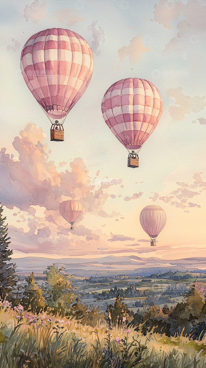 高清大图下载【趣麦麦图】热气球与田园风光