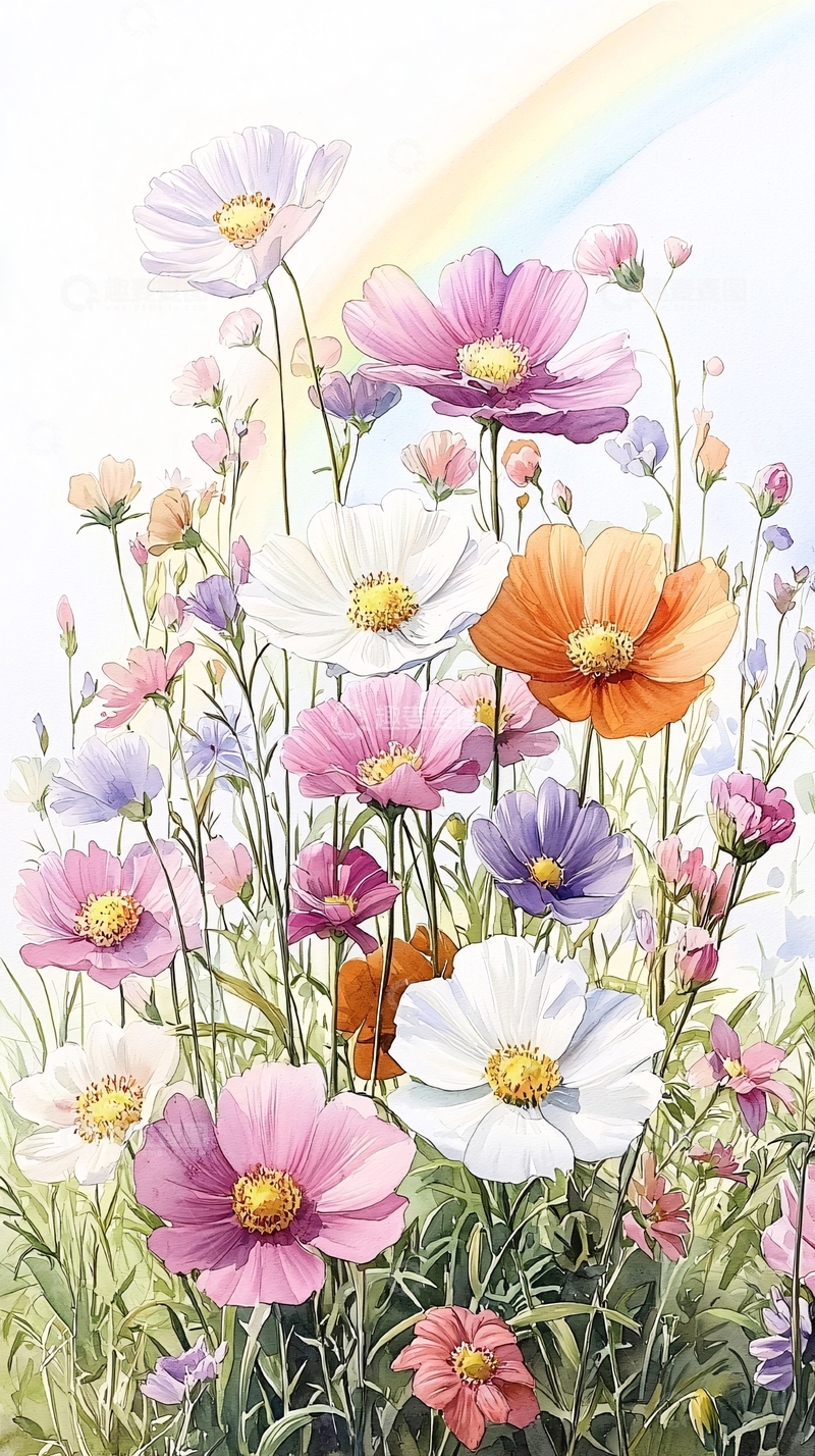 高清大图下载【趣麦麦图】彩虹下的花海