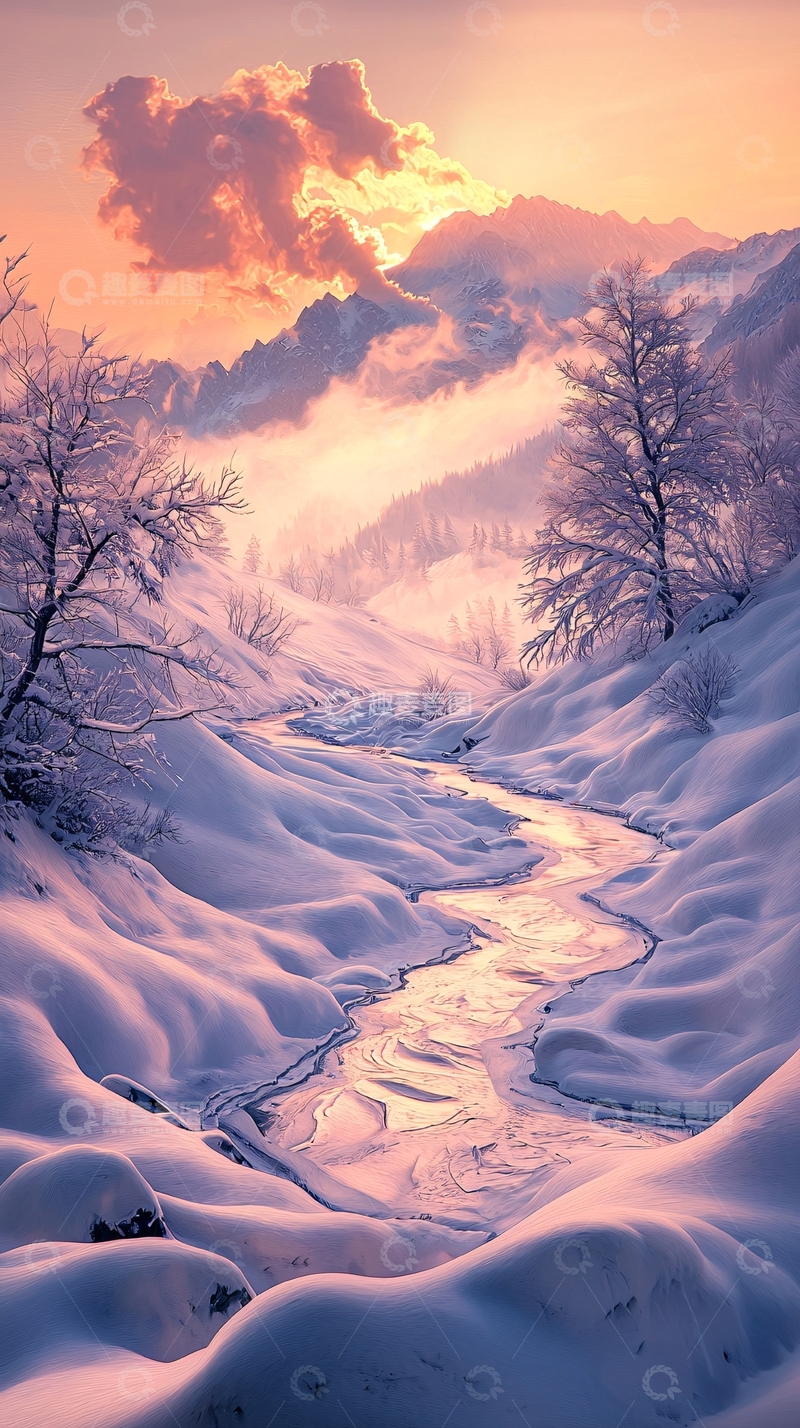 高清大图下载【趣麦麦图】冬日雪山河流风景