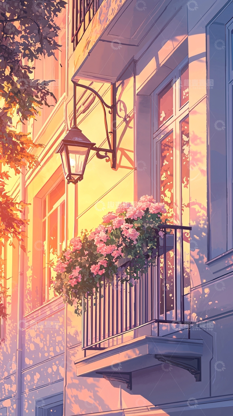 高清大图下载【趣麦麦图】秋日暖阳下的花盆阳台