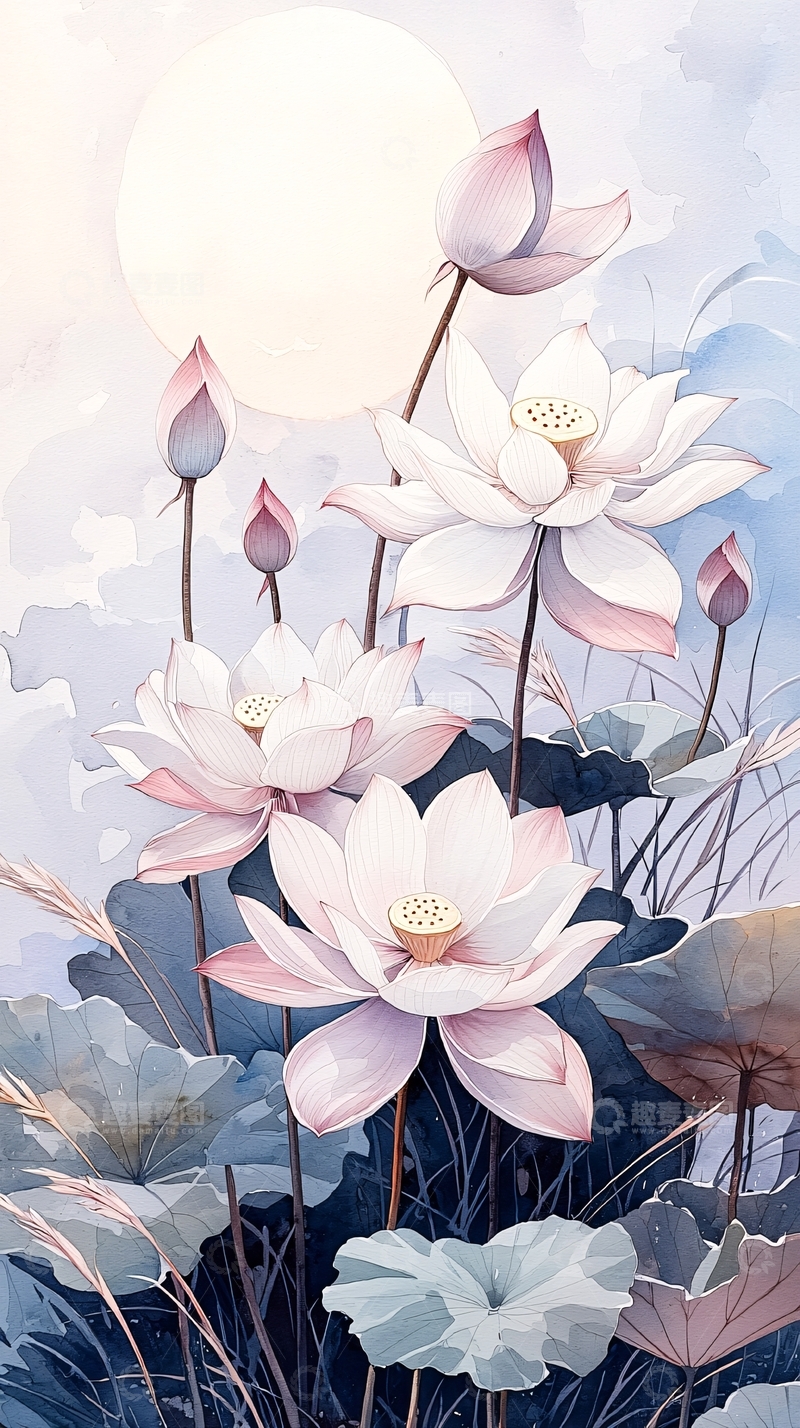 高清大图下载【趣麦麦图】荷花盛开的夜晚