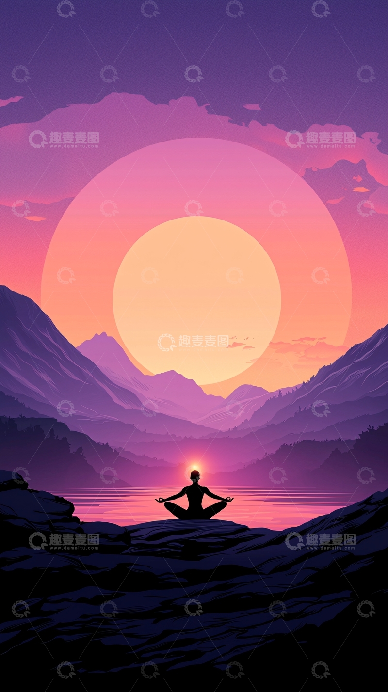 高清大图下载【趣麦麦图】日落瑜伽冥想自然风景