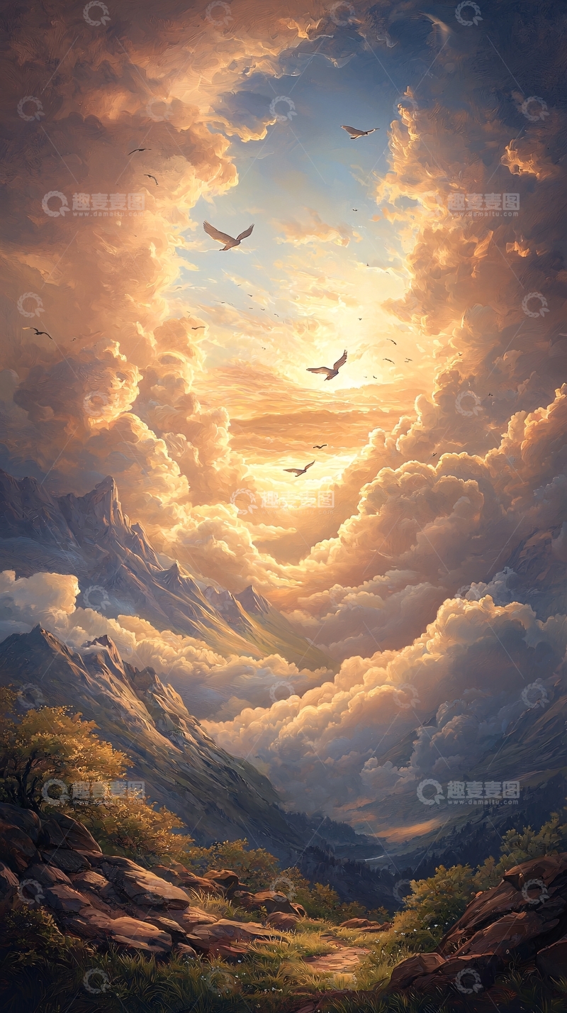 高清大图下载【趣麦麦图】山间云海鸟瞰图