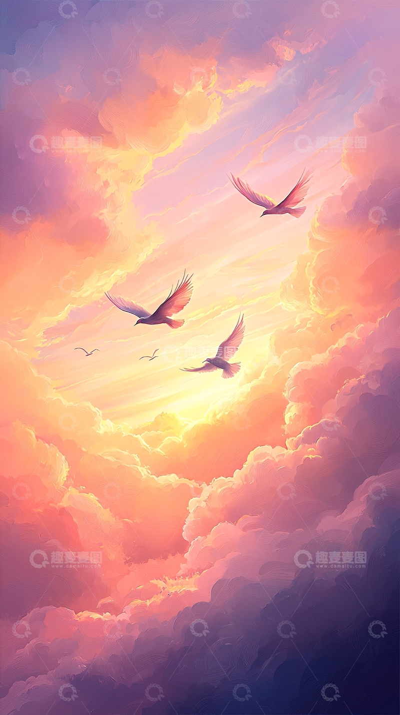 高清大图下载【趣麦麦图】梦幻天空中的飞鸟