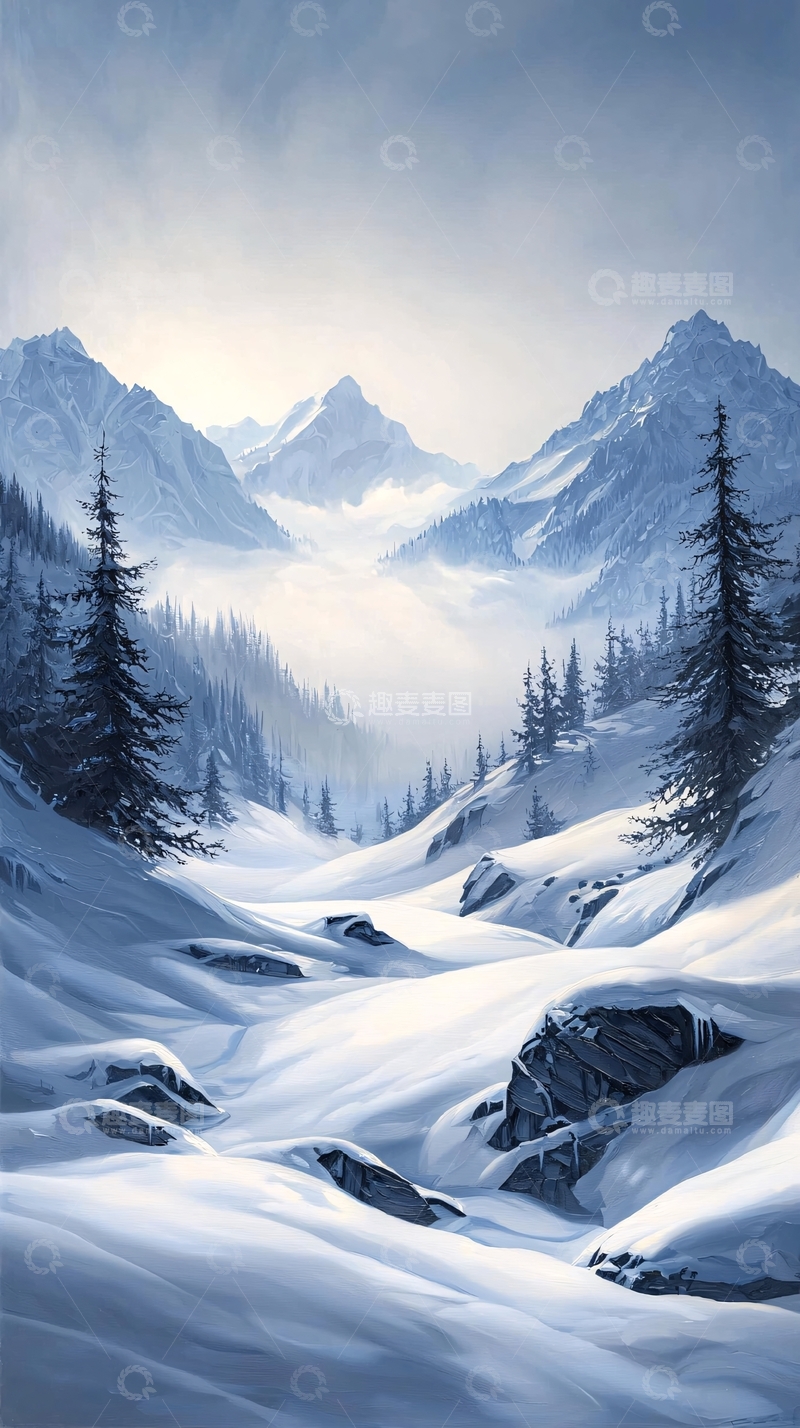 高清大图下载【趣麦麦图】雪景山谷自然风光
