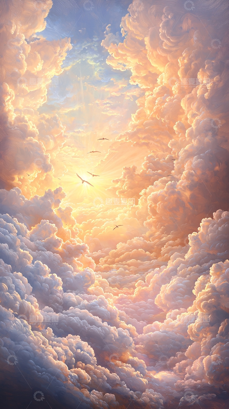 高清大图下载【趣麦麦图】云海日出飞翔鸟