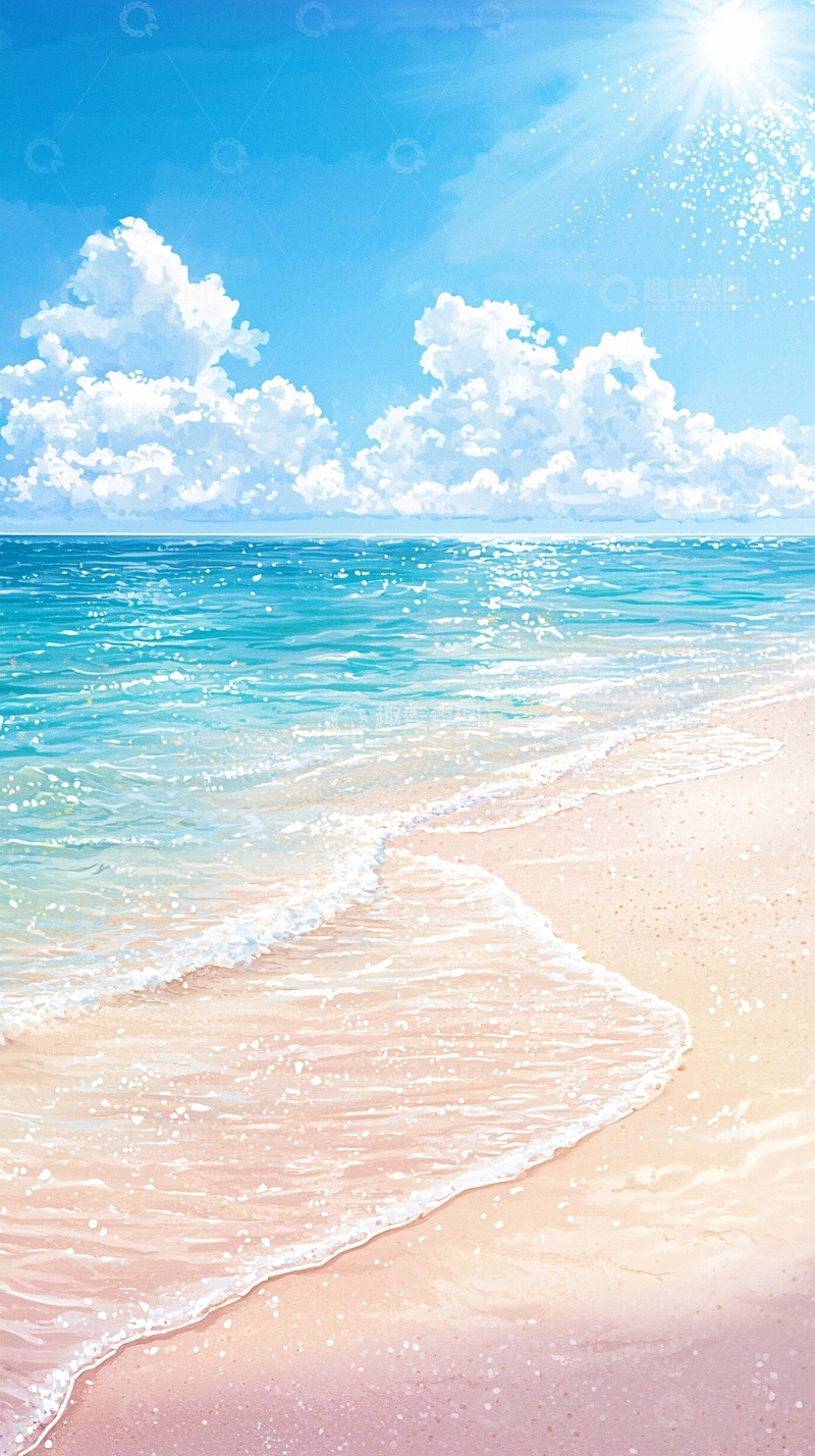 高清大图下载【趣麦麦图】夏日海滩风景插画