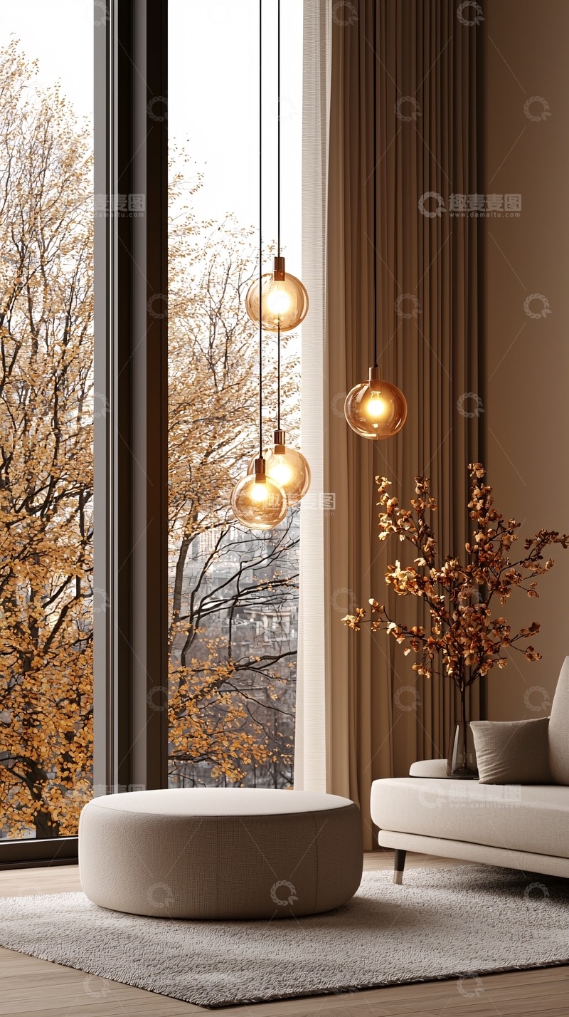 高清大图下载【趣麦麦图】秋日暖光下的温馨客厅