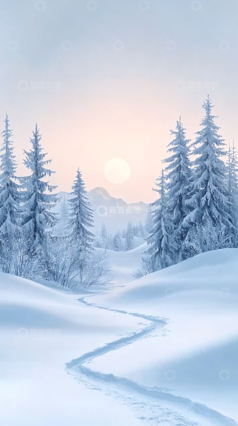 高清大图下载【趣麦麦图】冬日雪景小径