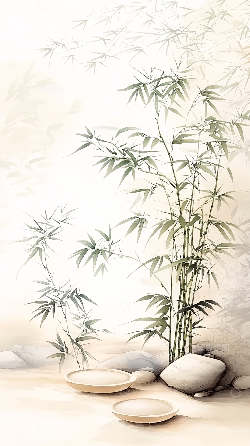 高清大图下载【趣麦麦图】竹林静谧石盘禅意
