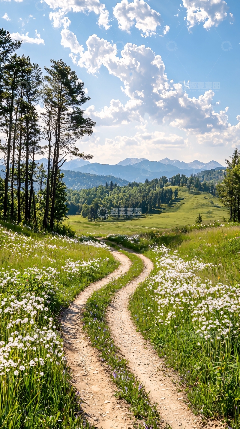 高清大图下载【趣麦麦图】山间小路与野花美景