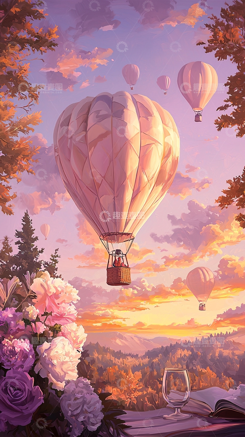 高清大图下载【趣麦麦图】热气球与秋日美景