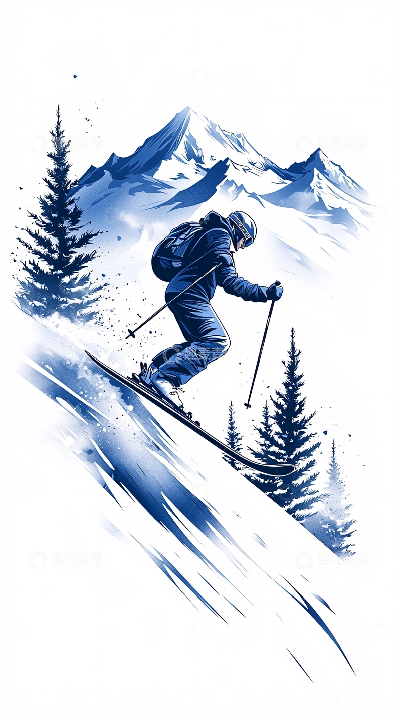 高清大图下载【趣麦麦图】冬季滑雪运动插画