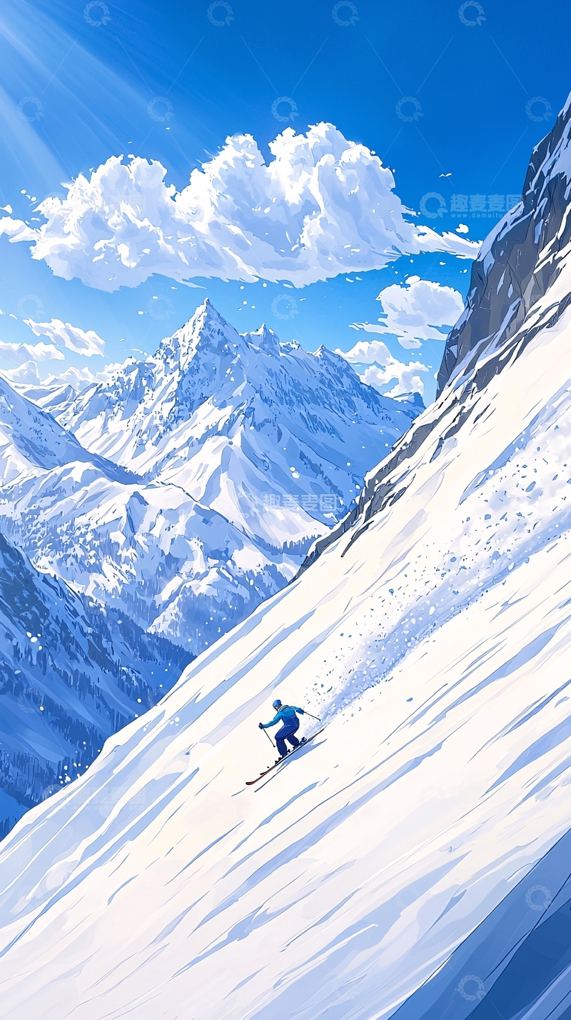 高清大图下载【趣麦麦图】雪山滑行冒险