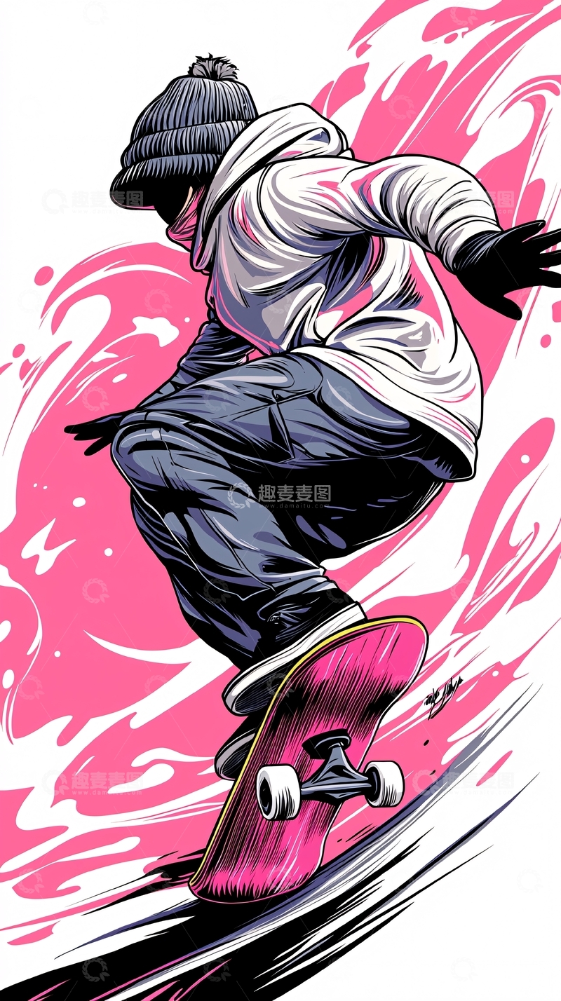 高清大图下载【趣麦麦图】滑板少年动态插画