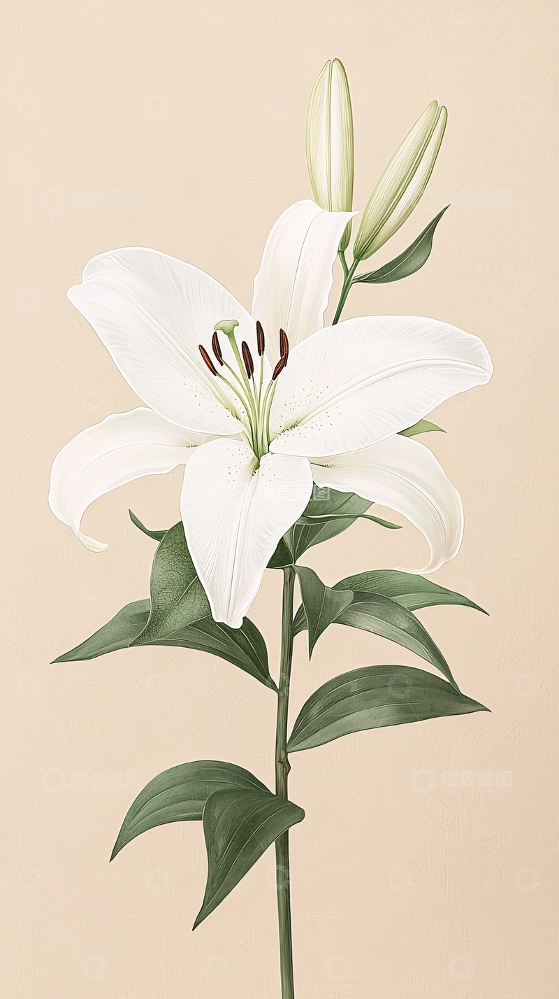 高清大图下载【趣麦麦图】白色百合花插画艺术图