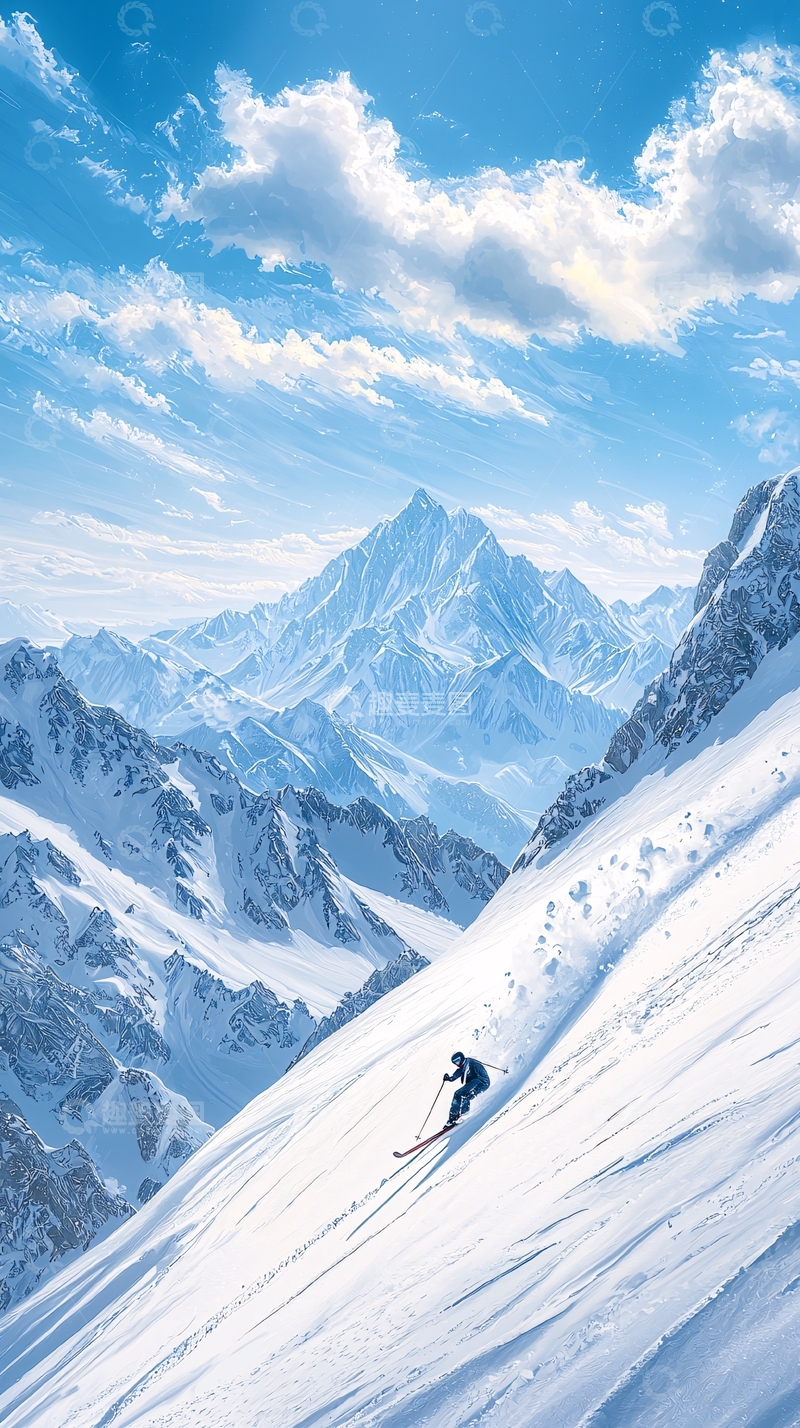 高清大图下载【趣麦麦图】雪山滑雪风景图